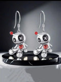 1 Pair Of Charming Punk Style Unique Cartoon Voodoo Doll Dangle Earrings with Red Heart Pendant Alloy Chain Material White & Red Design