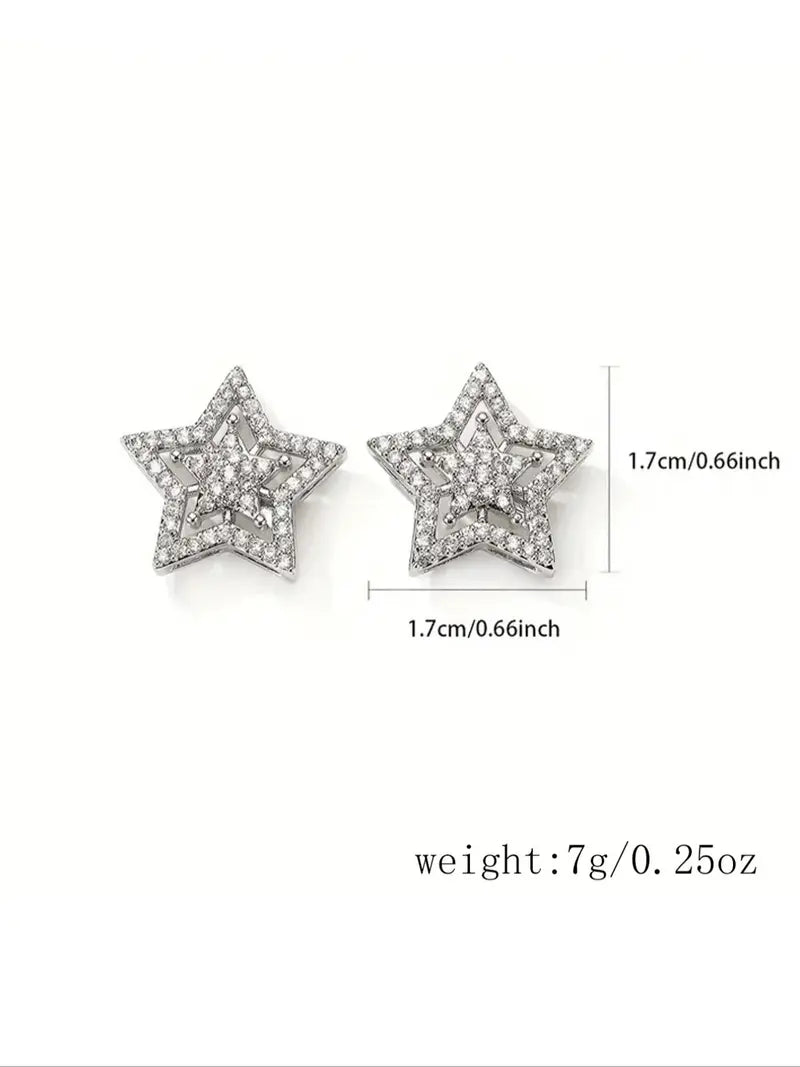 Star Design Rhinestone Decorated Stud Elegant Minimalist Earrings