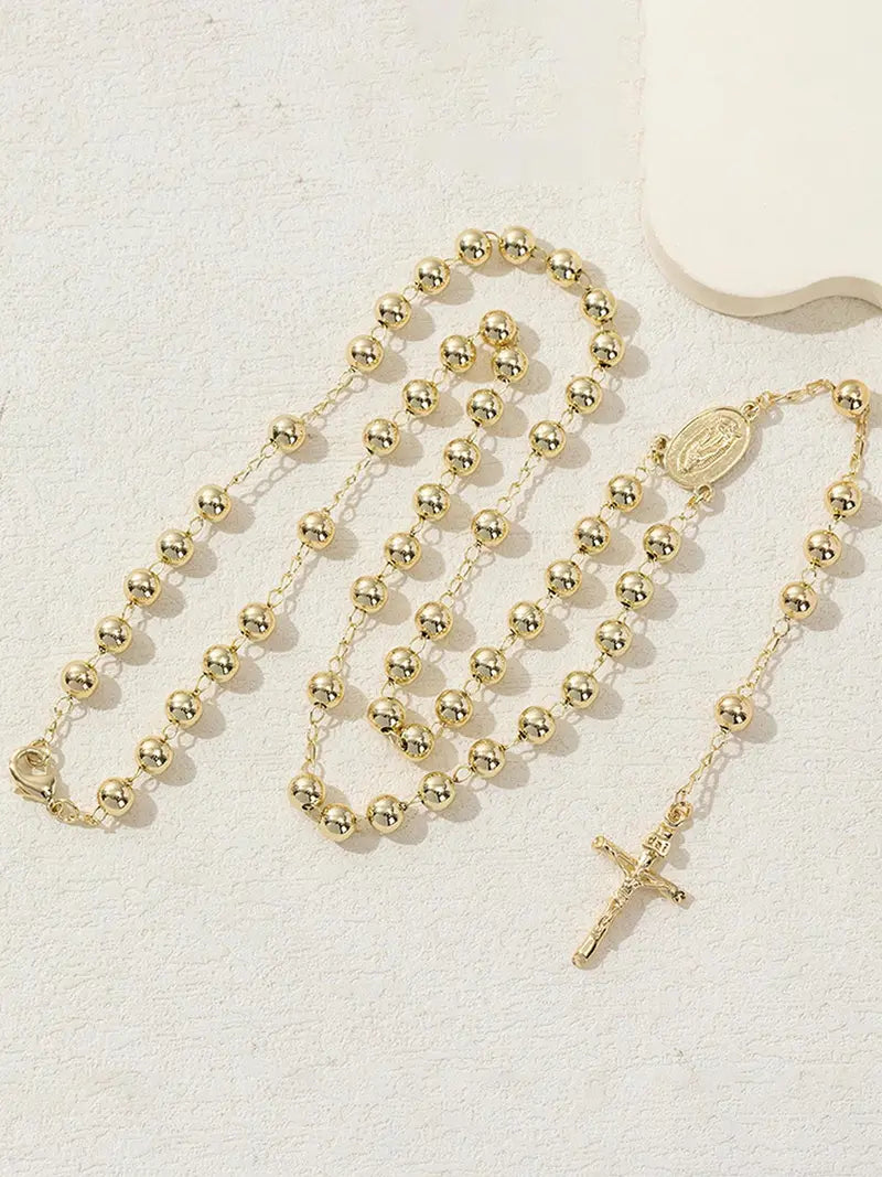 Virgin Mary Cross Beaded Faith Pendant Necklace