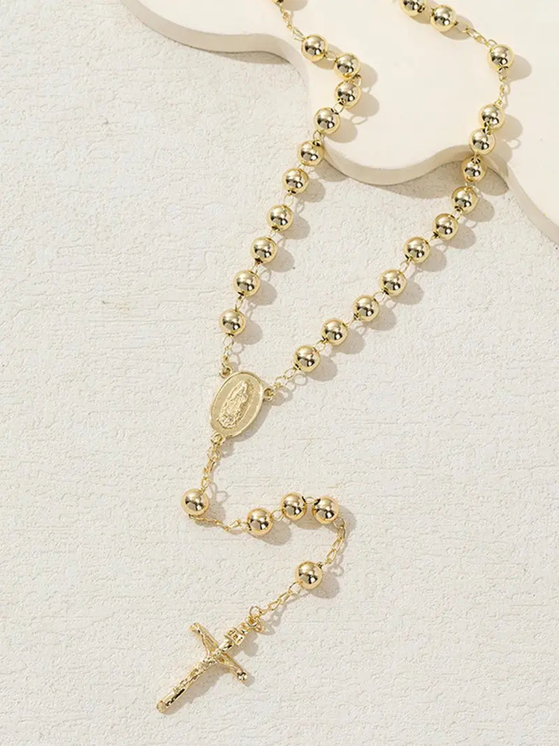 Virgin Mary Cross Beaded Faith Pendant Necklace