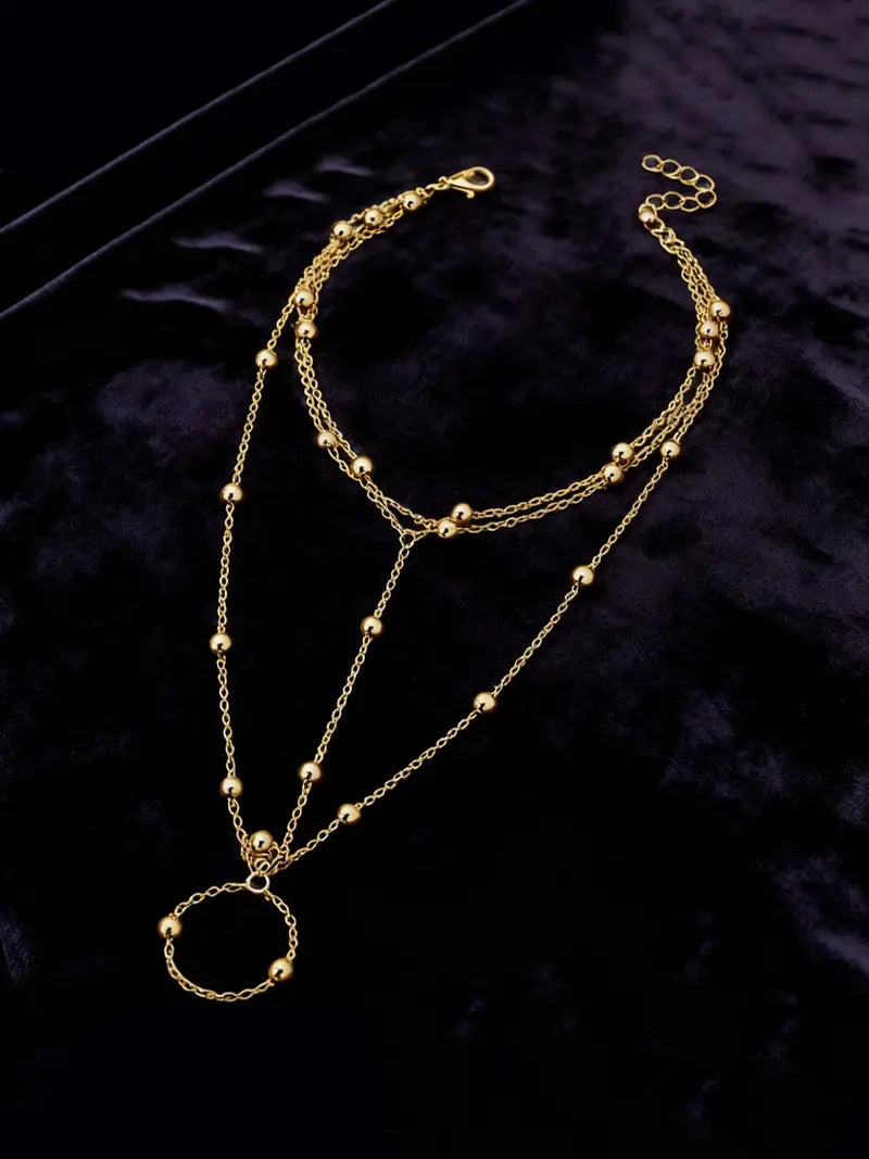 Style Multi-Layer Metal Tassel Anklet