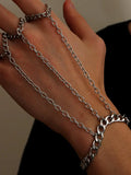 Men's Silver Stainless Steel Cuban Link Hand Chain Bracelet