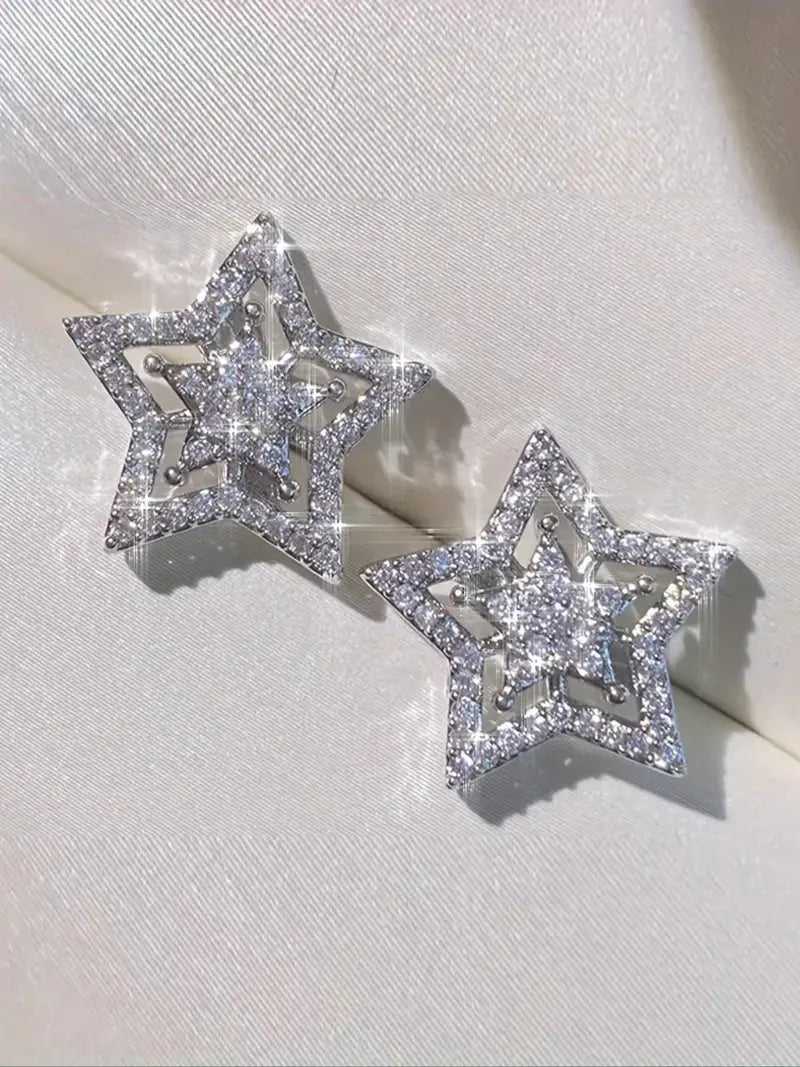 Star Design Rhinestone Decorated Stud Elegant Minimalist Earrings