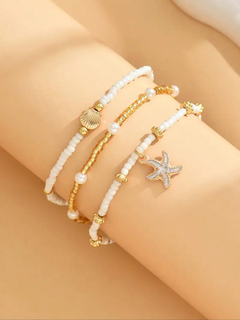 Women's Minimalist Beaded Shell Anklet