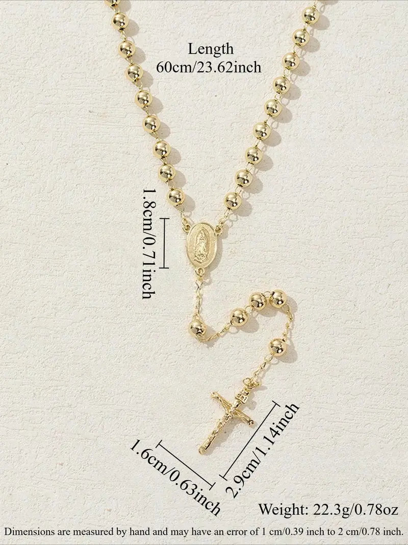 Virgin Mary Cross Beaded Faith Pendant Necklace