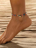 Heart Decor Beaded Anklet with Pendant, Boho Style Foot Jewellery for Women & Girls for Beach Party