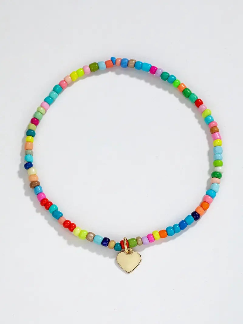 Heart Decor Beaded Anklet with Pendant, Boho Style Foot Jewellery for Women & Girls for Beach Party