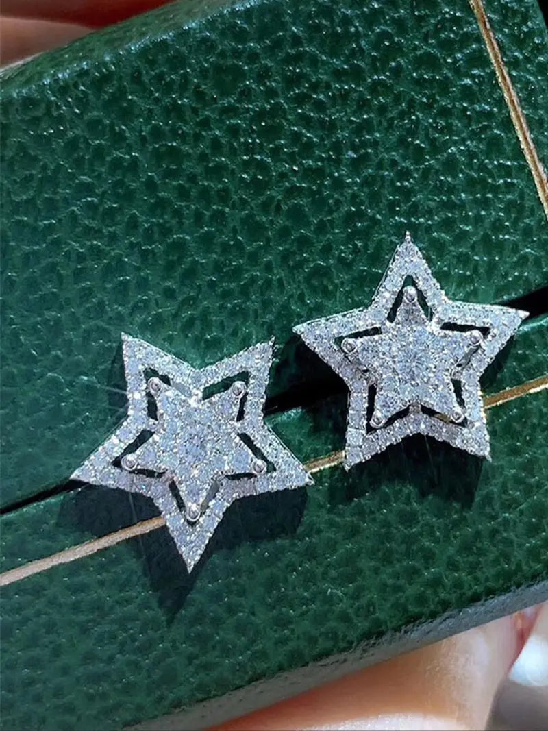 Star Design Rhinestone Decorated Stud Elegant Minimalist Earrings
