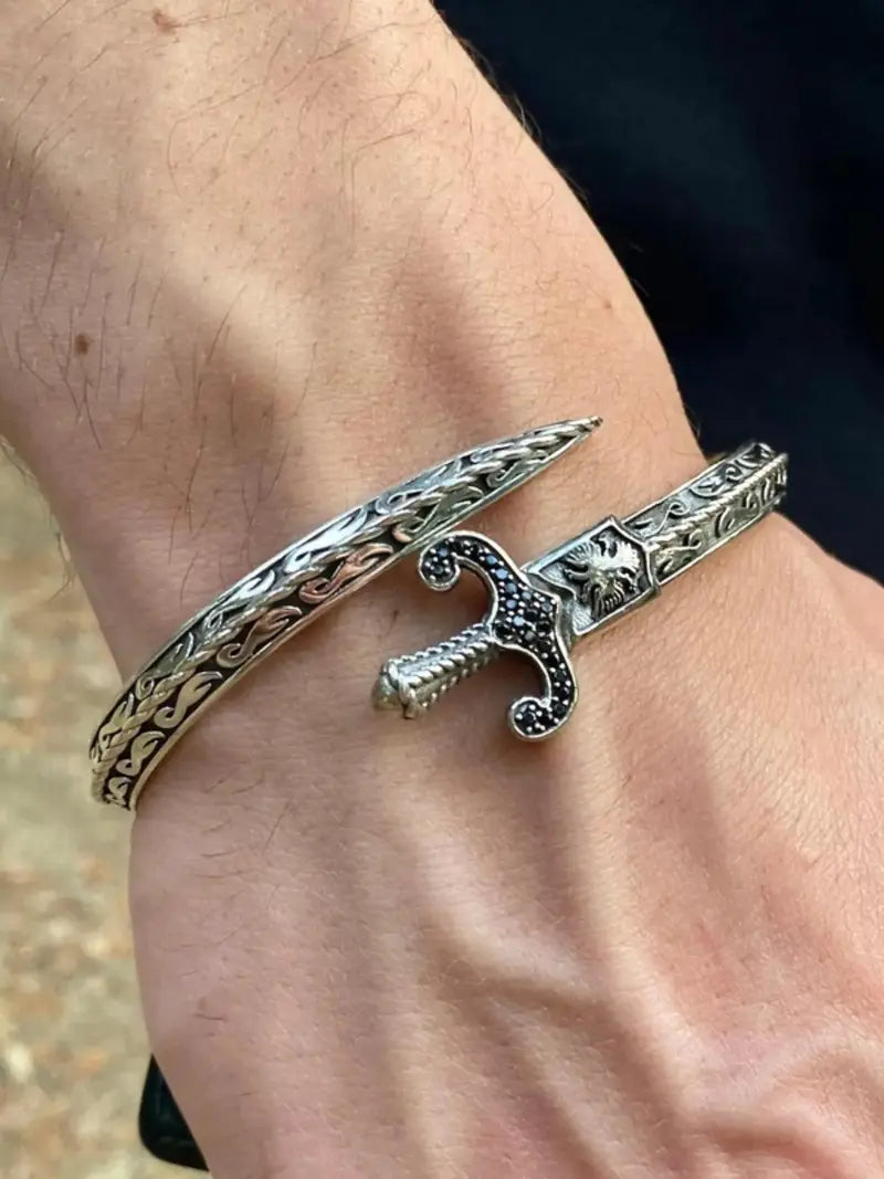 Gothic Punk Sword Spring Adjustable Rhinestone Bracelet