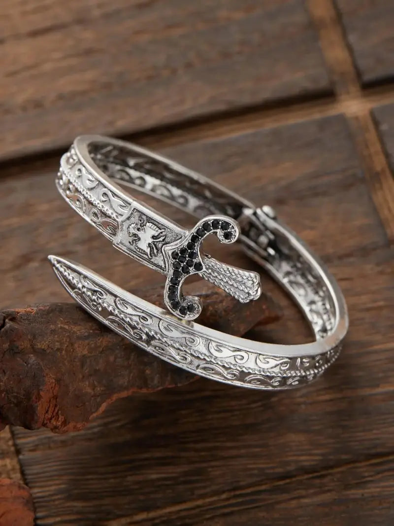 Gothic Punk Sword Spring Adjustable Rhinestone Bracelet