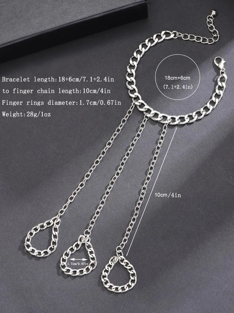 Men's Silver Stainless Steel Cuban Link Hand Chain Bracelet