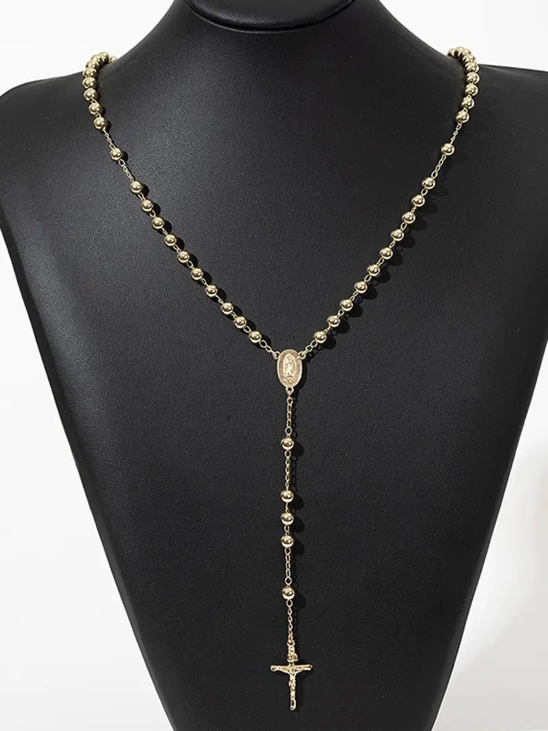 Virgin Mary Cross Beaded Faith Pendant Necklace