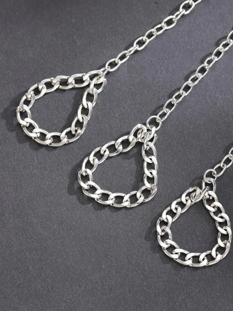 Men's Silver Stainless Steel Cuban Link Hand Chain Bracelet