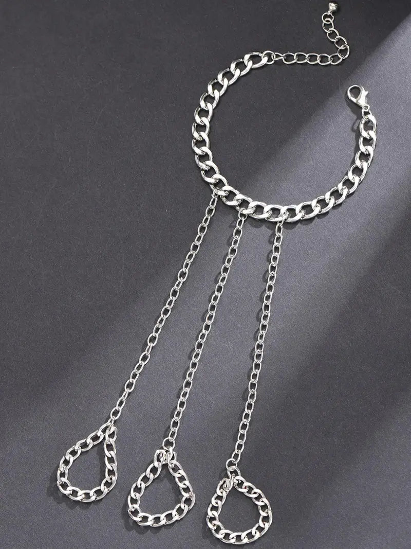 Men's Silver Stainless Steel Cuban Link Hand Chain Bracelet