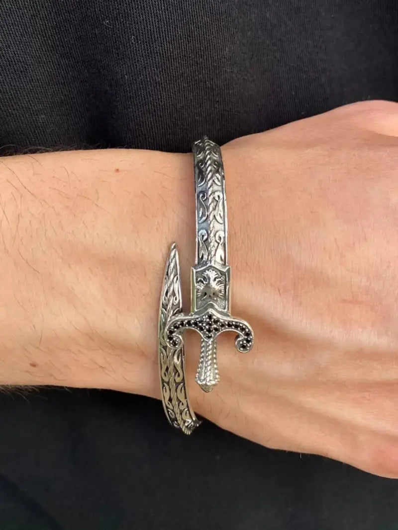 Gothic Punk Sword Spring Adjustable Rhinestone Bracelet
