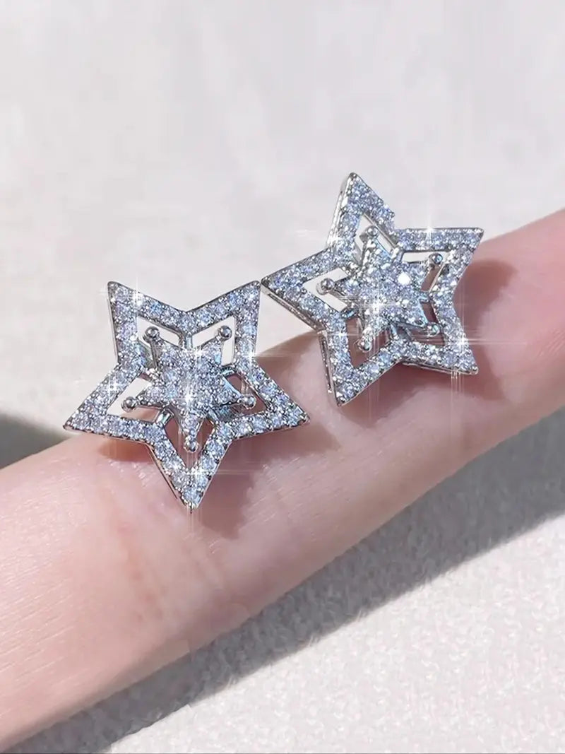Star Design Rhinestone Decorated Stud Elegant Minimalist Earrings