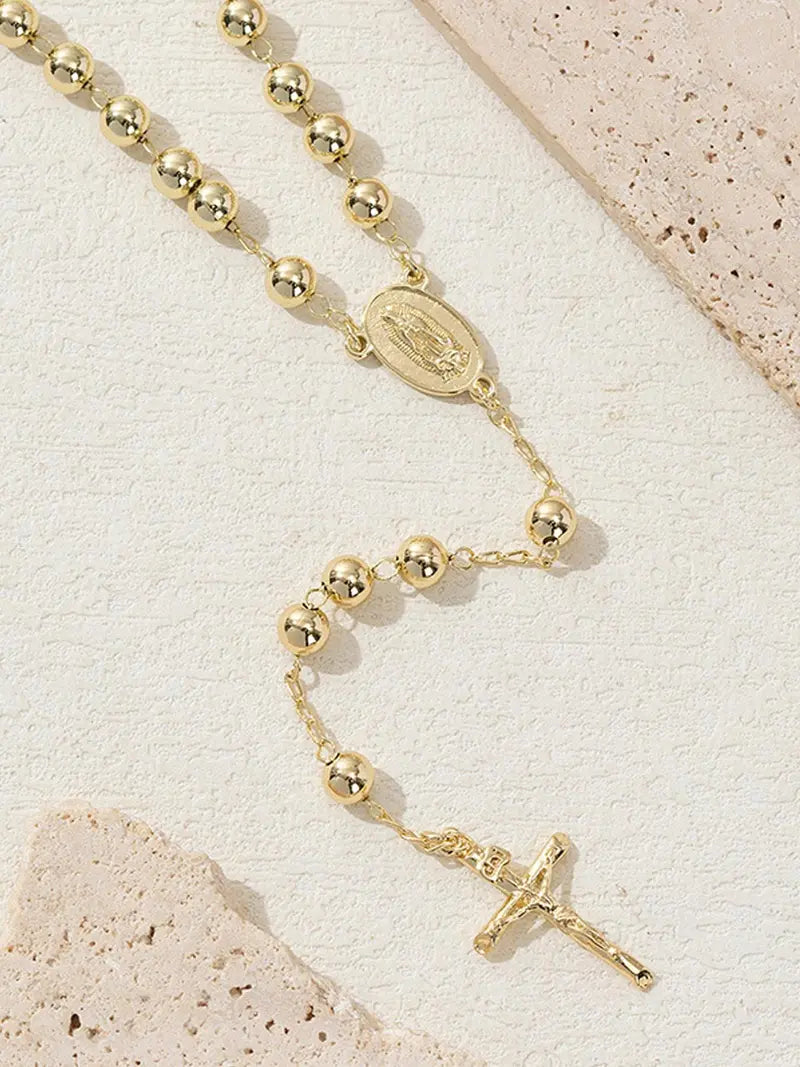 Virgin Mary Cross Beaded Faith Pendant Necklace