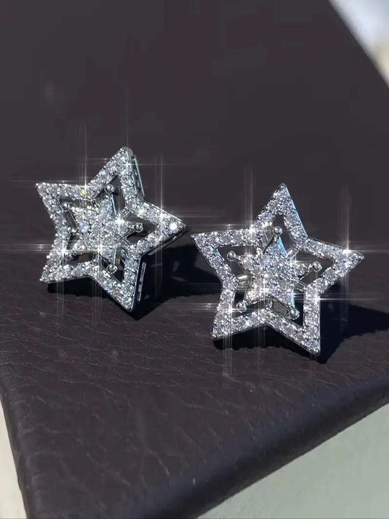 Star Design Rhinestone Decorated Stud Elegant Minimalist Earrings