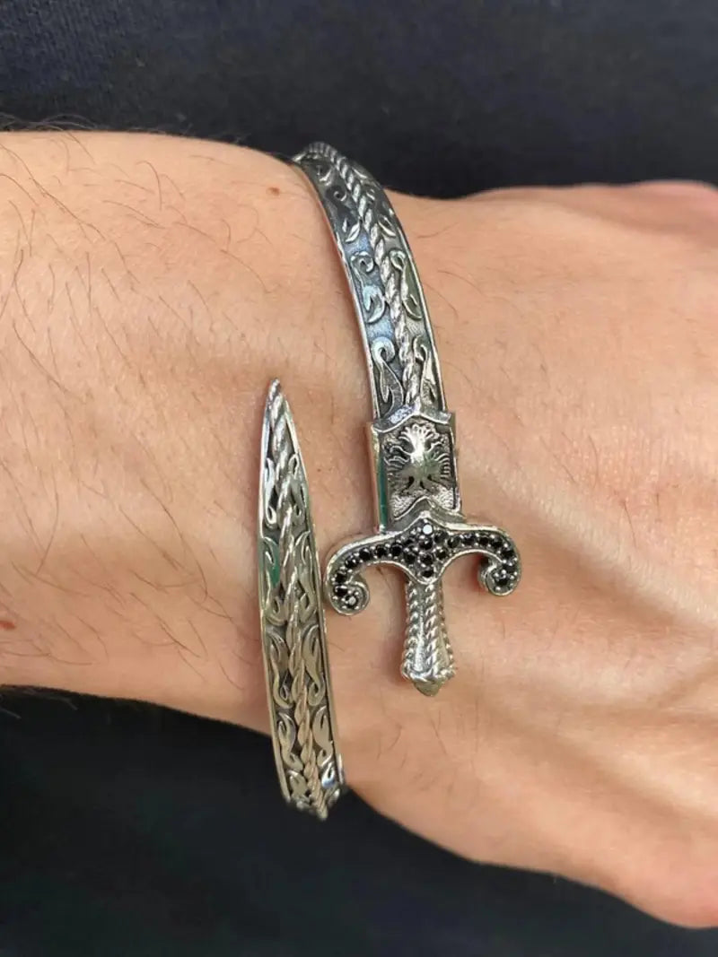 Gothic Punk Sword Spring Adjustable Rhinestone Bracelet